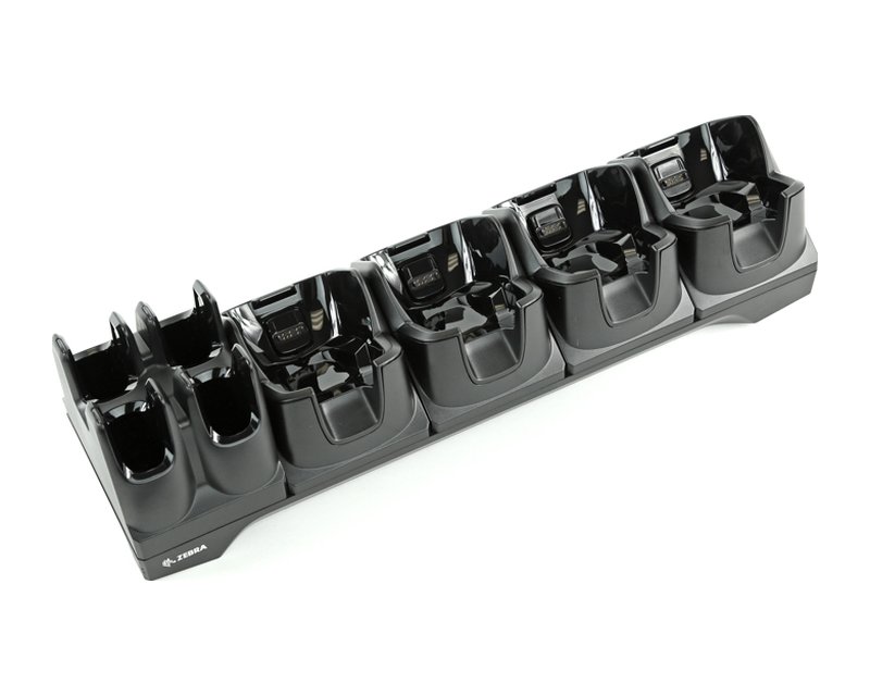 Four-slot charge-only cradle with four-slot spare battery charger - 1